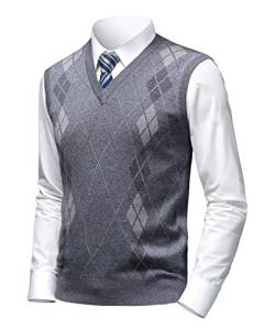 Herothorn Herren Business West Ärmellose Pullunder Slim Fit Strickweste Argyle V-Ausschnitt Pulloverwestee Herbst Winter Wollweste für Männer von Herothorn