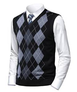 Herothorn Herren Business West Ärmellose Pullunder Slim Fit Strickweste Argyle V-Ausschnitt Pulloverwestee Herbst Winter Wollweste für Männer von Herothorn