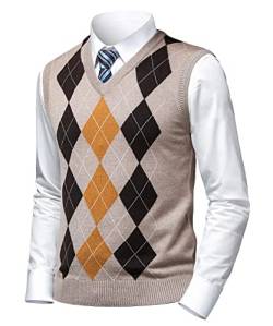 Herothorn Herren Business West Ärmellose Pullunder Slim Fit Strickweste Argyle V-Ausschnitt Pulloverwestee Herbst Winter Wollweste für Männer von Herothorn