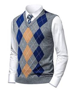 Herothorn Herren Business West Ärmellose Pullunder Slim Fit Strickweste Argyle V-Ausschnitt Pulloverwestee Herbst Winter Wollweste für Männer von Herothorn