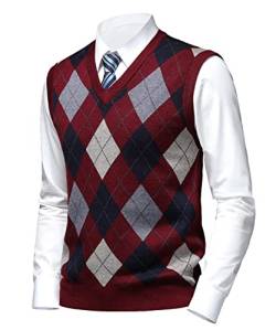 Herothorn Herren Diamant West Dick Strickweste Business Ärmellose Pullunder Wollweste Argyle Lässig V-Ausschnitt Pulloverwestee Gestrickt Pullover für Männer von Herothorn