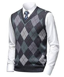 Herothorn Herren Diamant West Dick Strickweste Business Ärmellose Pullunder Wollweste Argyle Lässig V-Ausschnitt Pulloverwestee Gestrickt Pullover für Männer von Herothorn