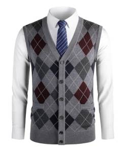 Herothorn Herren Diamant West Dick Strickweste Business Ärmellose Pullunder Wollweste Argyle Lässig V-Ausschnitt Pulloverwestee Gestrickt Pullover für Männer von Herothorn