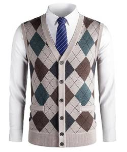 Herothorn Herren Diamant West Dick Strickweste Business Ärmellose Pullunder Wollweste Argyle Lässig V-Ausschnitt Pulloverwestee Gestrickt Pullover für Männer von Herothorn