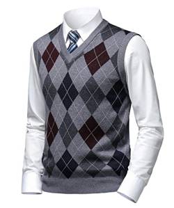 Herothorn Herren Diamant West Dick Strickweste Business Ärmellose Pullunder Wollweste Argyle Lässig V-Ausschnitt Pulloverwestee Gestrickt Pullover für Männer von Herothorn