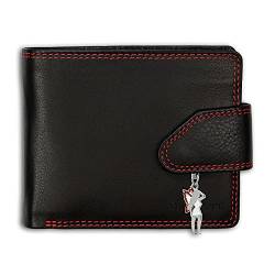 Herren Geldbörse Geldbeutel Brieftasche Portemonnaie Geldtasche Kartenetui - Echtes Echt Leder (Schwarz / Rot) von Herrengeldbörse