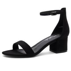 Herstyle Sunday Damen Offener Zehenbereich Knöchelriemen Block Chunky Niedriger Absatz Sandale Bequeme Büro Pumps Schuhe, schwarz, 42 EU von Herstyle