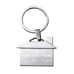 Herz & Heim® Schlüsselanhänger Haus mit-Home Sweet Home- Schriftzug und Wunschtext graviert von Herz & Heim
