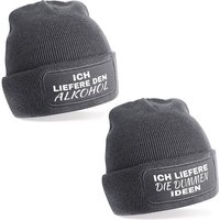 Herzbotschaft Beanie 2er Set Beanies Strickmütze mit Spruch ALKOHOHL - DUMMEN IDEEN (Mütze mit Aufdruck, Skimütze) Unisex SoftTouch angenehm weiche und warme Wintermütze Einheitsgröße von Herzbotschaft