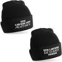 Herzbotschaft Beanie 2er Set Beanies Strickmütze mit Spruch ALKOHOHL - DUMMEN IDEEN (Mütze mit Aufdruck, Skimütze) Unisex SoftTouch angenehm weiche und warme Wintermütze Einheitsgröße von Herzbotschaft