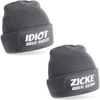 Herzbotschaft Beanie 2er Set Beanies Strickmütze mit Spruch Der Idiot und Seine Zicke (Mützen mit Aufdruck, Skimützen) Unisex SoftTouch angenehm weiche und warme Wintermütze Einheitsgröße von Herzbotschaft