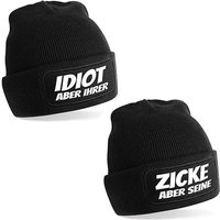 Herzbotschaft Beanie 2er Set Beanies Strickmütze mit Spruch Der Idiot und Seine Zicke (Mützen mit Aufdruck, Skimützen) Unisex SoftTouch angenehm weiche und warme Wintermütze Einheitsgröße von Herzbotschaft