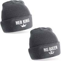 Herzbotschaft Beanie 2er Set Beanies Strickmütze mit Spruch Her King & his Queen (Mützen mit Aufdruck, Skimützen) Unisex SoftTouch angenehm weiche und warme Wintermütze Einheitsgröße von Herzbotschaft