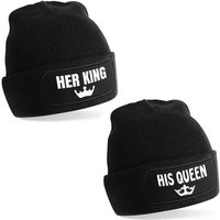 Herzbotschaft Beanie 2er Set Beanies Strickmütze mit Spruch Her King & his Queen (Mützen mit Aufdruck, Skimützen) Unisex SoftTouch angenehm weiche und warme Wintermütze Einheitsgröße von Herzbotschaft