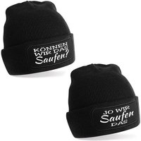 Herzbotschaft Beanie 2er Set Beanies Strickmütze mit Spruch KÖNNEN WIR DAS SAUFEN? - JO (Mütze mit Aufdruck, Skimütze) Unisex SoftTouch angenehm weiche und warme Wintermütze Einheitsgröße von Herzbotschaft