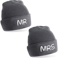 Herzbotschaft Beanie 2er Set Beanies Strickmütze mit Spruch MR - MRS. (Mütze mit Aufdruck, Skimütze) Unisex SoftTouch angenehm weiche und warme Wintermütze Einheitsgröße von Herzbotschaft