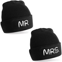 Herzbotschaft Beanie 2er Set Beanies Strickmütze mit Spruch MR - MRS. (Mütze mit Aufdruck, Skimütze) Unisex SoftTouch angenehm weiche und warme Wintermütze Einheitsgröße von Herzbotschaft