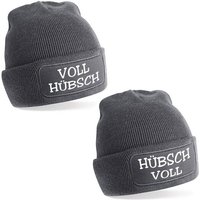 Herzbotschaft Beanie 2er Set Beanies Strickmütze mit Spruch VOLL HÜBSCH HÜBSCH VOLL (Mützen mit Aufdruck, Skimützen) Unisex SoftTouch angenehm weiche und warme Wintermütze Einheitsgröße von Herzbotschaft