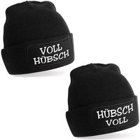 Herzbotschaft Beanie 2er Set Beanies Strickmütze mit Spruch VOLL HÜBSCH HÜBSCH VOLL (Mützen mit Aufdruck, Skimützen) Unisex SoftTouch angenehm weiche und warme Wintermütze Einheitsgröße von Herzbotschaft