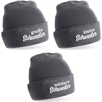 Herzbotschaft Beanie 3er Set Beanies Strickmütze mit Spruch große-kleine-mittlere Schwester (Mütze mit Aufdruck, Skimütze) Unisex SoftTouch angenehm weiche und warme Wintermütze Einheitsgröße von Herzbotschaft