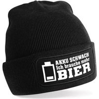 Herzbotschaft Beanie Strickmütze Beanie mit Spruch AKKU SCHWACH Ich brauche mehr BIER (Mütze mit Aufdruck, Skimütze) Unisex SoftTouch angenehm weiche und warme Wintermütze Einheitsgröße von Herzbotschaft