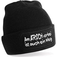 Herzbotschaft Beanie Strickmütze Beanie mit Spruch Am ARSCH vorbei ist auch ein Weg (Mütze mit Aufdruck, Skimütze) Unisex SoftTouch angenehm weiche und warme Wintermütze Einheitsgröße von Herzbotschaft