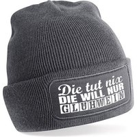 Herzbotschaft Beanie Strickmütze Beanie mit Spruch Die tut nix DIE WILL NUR GLÜHWEIN (Mütze mit Aufdruck, Skimütze) Unisex SoftTouch angenehm weiche und warme Wintermütze Einheitsgröße von Herzbotschaft