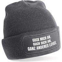 Herzbotschaft Beanie Strickmütze Beanie mit Spruch GUCK MICH AN, GUCK DICH AN (Mütze mit Aufdruck, Skimütze) Unisex SoftTouch angenehm weiche und warme Wintermütze Einheitsgröße von Herzbotschaft