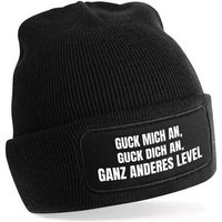 Herzbotschaft Beanie Strickmütze Beanie mit Spruch GUCK MICH AN, GUCK DICH AN (Mütze mit Aufdruck, Skimütze) Unisex SoftTouch angenehm weiche und warme Wintermütze Einheitsgröße von Herzbotschaft