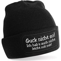 Herzbotschaft Beanie Strickmütze Beanie mit Spruch Guck nicht so! (Mütze mit Aufdruck, Skimütze) Unisex SoftTouch angenehm weiche und warme Wintermütze Einheitsgröße von Herzbotschaft