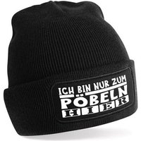 Herzbotschaft Beanie Strickmütze Beanie mit Spruch ICH BIN NUR ZUM PÖBELN HIER (Mütze mit Aufdruck, Skimütze) Unisex SoftTouch angenehm weiche und warme Wintermütze Einheitsgröße von Herzbotschaft