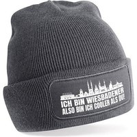 Herzbotschaft Beanie Strickmütze Beanie mit Spruch ICH BIN WIESBADENER (Mütze mit Aufdruck, Skimütze) Unisex SoftTouch angenehm weiche und warme Wintermütze Einheitsgröße von Herzbotschaft