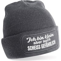 Herzbotschaft Beanie Strickmütze Beanie mit Spruch Ich bin klein aber auch (Mütze mit Aufdruck, Skimütze) Unisex SoftTouch angenehm weiche und warme Wintermütze Einheitsgröße von Herzbotschaft