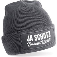 Herzbotschaft Beanie Strickmütze Beanie mit Spruch JA SCHATZ Du hast Recht (Mütze mit Aufdruck, Skimütze) Unisex SoftTouch angenehm weiche und warme Wintermütze Einheitsgröße von Herzbotschaft