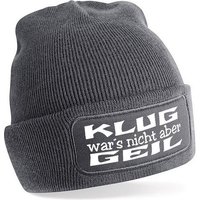 Herzbotschaft Beanie Strickmütze Beanie mit Spruch KLUG war´s nicht aber GEIL (Mütze mit Aufdruck, Skimütze) Unisex SoftTouch angenehm weiche und warme Wintermütze Einheitsgröße von Herzbotschaft