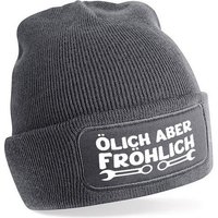 Herzbotschaft Beanie Strickmütze Beanie mit Spruch ÖLICH ABER FRÖHLICH (Mütze mit Aufdruck, Skimütze) Unisex SoftTouch angenehm weiche und warme Wintermütze Einheitsgröße von Herzbotschaft