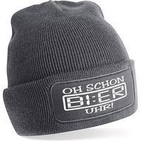 Herzbotschaft Beanie Strickmütze Beanie mit Spruch OH SCHON BIER UHR! (Mütze mit Aufdruck, Skimütze) Unisex SoftTouch angenehm weiche und warme Wintermütze Einheitsgröße von Herzbotschaft