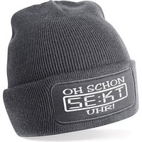 Herzbotschaft Beanie Strickmütze Beanie mit Spruch OH SCHON SEKT UHR (Mütze mit Aufdruck, Skimütze) Unisex SoftTouch angenehm weiche und warme Wintermütze Einheitsgröße von Herzbotschaft