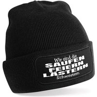 Herzbotschaft Beanie Strickmütze Beanie mit Spruch Wir sind die SAUFEB FEIERN LÄSTERN (Mütze mit Aufdruck, Skimütze) Unisex SoftTouch angenehm weiche und warme Wintermütze Einheitsgröße von Herzbotschaft