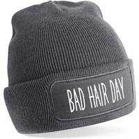 Herzbotschaft Beanie Strickmütze mit Spruch BAD HAIR DAY (Mütze mit Aufdruck, Skimütze) Unisex SoftTouch angenehm weiche und warme Wintermütze Einheitsgröße von Herzbotschaft