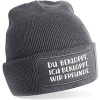 Herzbotschaft Beanie Strickmütze mit Spruch DU BEKLOPPT ICH BEKLOPPT WIR FREUNDE (Mütze mit Aufdruck, Skimütze) Unisex SoftTouch angenehm weiche und warme Wintermütze Einheitsgröße von Herzbotschaft