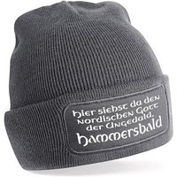 Herzbotschaft Beanie Strickmütze mit Spruch HAMMERSBALD nordischer Gott der Ungeduld Unisex SoftTouch angenehm weiche und warme Wintermütze Einheitsgröße von Herzbotschaft