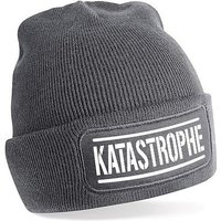 Herzbotschaft Beanie Strickmütze mit Spruch KATASTROPHE (Mütze mit Aufdruck, Skimütze) Unisex SoftTouch angenehm weiche und warme Wintermütze Einheitsgröße von Herzbotschaft