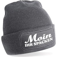 Herzbotschaft Beanie Strickmütze mit Spruch Moin Ihr Spacken (Mütze mit Aufdruck, Skimütze) Unisex SoftTouch angenehm weiche und warme Wintermütze Einheitsgröße von Herzbotschaft