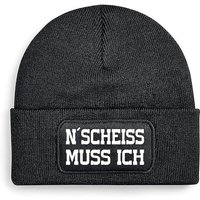 Herzbotschaft Beanie Strickmütze mit Spruch N´Scheiss muss ich Unisex Soft Mütze angenehm weiche und warme Wintermütze Einheitsgröße von Herzbotschaft