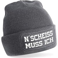 Herzbotschaft Beanie Strickmütze mit Spruch N´Scheiss muss ich Unisex Soft Mütze angenehm weiche und warme Wintermütze Einheitsgröße von Herzbotschaft