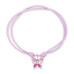Herzengel Mädchen Kinder Armband aus rosa Nylon und einem Schmetterling Anhänger aus rosa Emaille - Ösenverschluss - längenverstellbar - nickelfrei von Herzengel