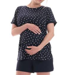 Herzmutter Stillpyjama-Umstandspyjama Kurz - Schlafanzug für Damen mit Muster - Pyjama-Set - Stillfunktion-Schwangerschaft - 2650 (L, Blau/Blatt) von Herzmutter