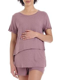 Herzmutter Stillpyjama-Umstandspyjama Kurz - Schlafanzug für Damen mit Muster - Pyjama-Set - Stillfunktion-Schwangerschaft - 2650 (L, Rosa/Tupfen) von Herzmutter