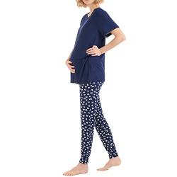 Herzmutter Stillpyjama-Umstandspyjama - Schlafanzug für Damen mit Muster - Schwangerschaft-Stillfunktion - Kurzarm - 2950 (S, Blau/Blumen) von Herzmutter